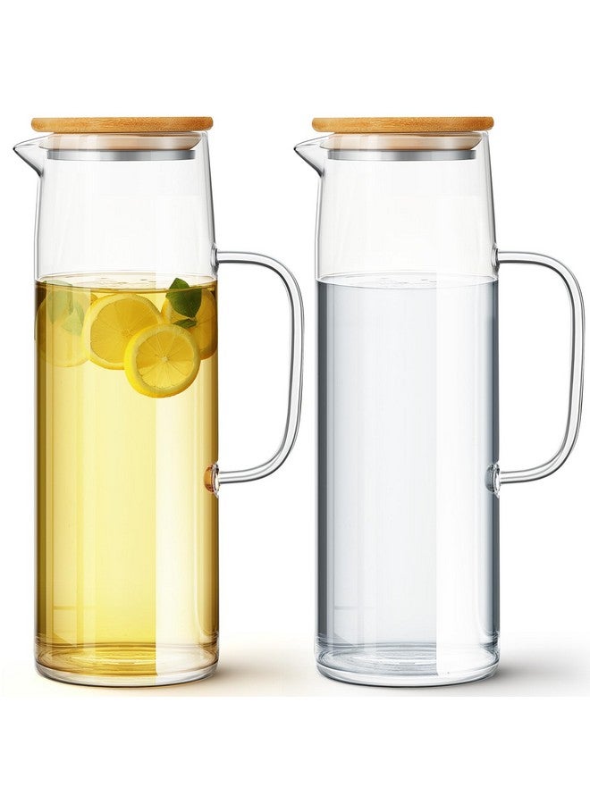 Hsei 2 Sets Glass Pitcher with Lid, 50 oz / 1500 ml Water Carafe with Handles Hot Cold Beverage Water Jar Glass Jug for Tea Juice Milk Coffee Iced Beverage - Image 1
