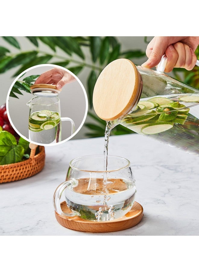 Hsei 2 Sets Glass Pitcher with Lid, 50 oz / 1500 ml Water Carafe with Handles Hot Cold Beverage Water Jar Glass Jug for Tea Juice Milk Coffee Iced Beverage - Image 5