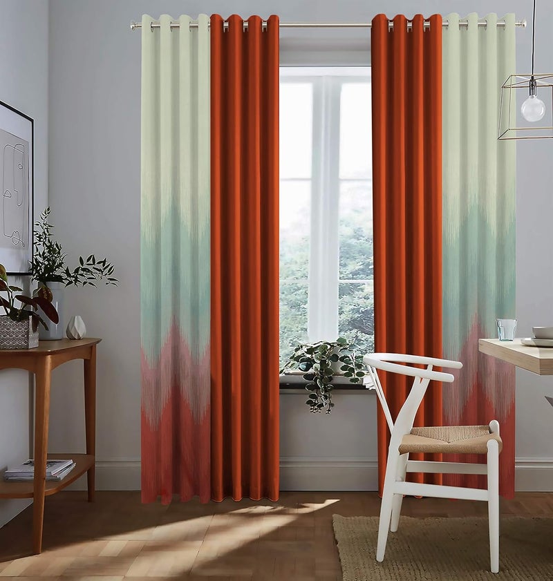 Casableu Long Printed Room Darkening Blackout Curtain Combo 4 Piece 2 Piece of Kudo Orange and Sunblock Orange in Eyelet Grommet Draperies Design for Door Window 45 Ft W X 7 Ft H - Image 1