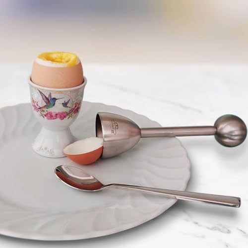 NobleEgg Boiled Egg Cups Topper Set | All-Inclusive Set | Egg Cups for Soft Boiled Eggs + Egg Timer Pro + Egg Spoons + Egg Topper Cracker + Gift Storage Box | Vintage Victorian Style | Set for 2 - Image 3