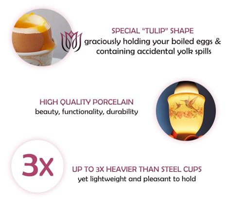 NobleEgg Boiled Egg Cups Topper Set | All-Inclusive Set | Egg Cups for Soft Boiled Eggs + Egg Timer Pro + Egg Spoons + Egg Topper Cracker + Gift Storage Box | Vintage Victorian Style | Set for 2 - Image 4