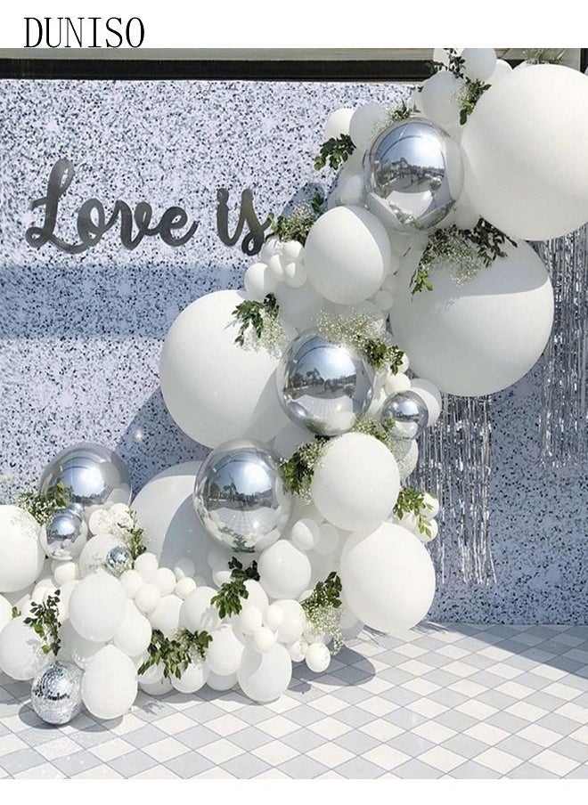 DUNISO 125PCS Balloon Garland Arch Kit Silver and White Latex Balloons Set For Baby Wedding Birthday Party Background Decorations  - Image 1