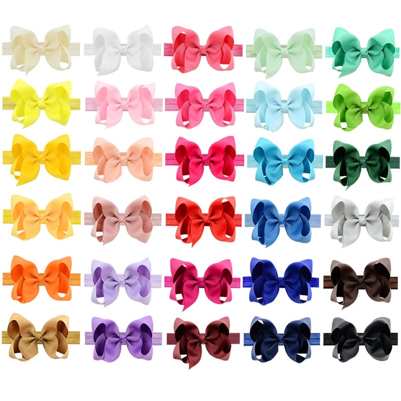WillingTee Baby Girls 4.5 Inch Grosgrain Ribbon Boutique Hair Bows Headband, 30 Colors - Fantastic Hair Accessories for Baby Girls, Infants, Toddlers, Kids, Children & Teens - Image 2