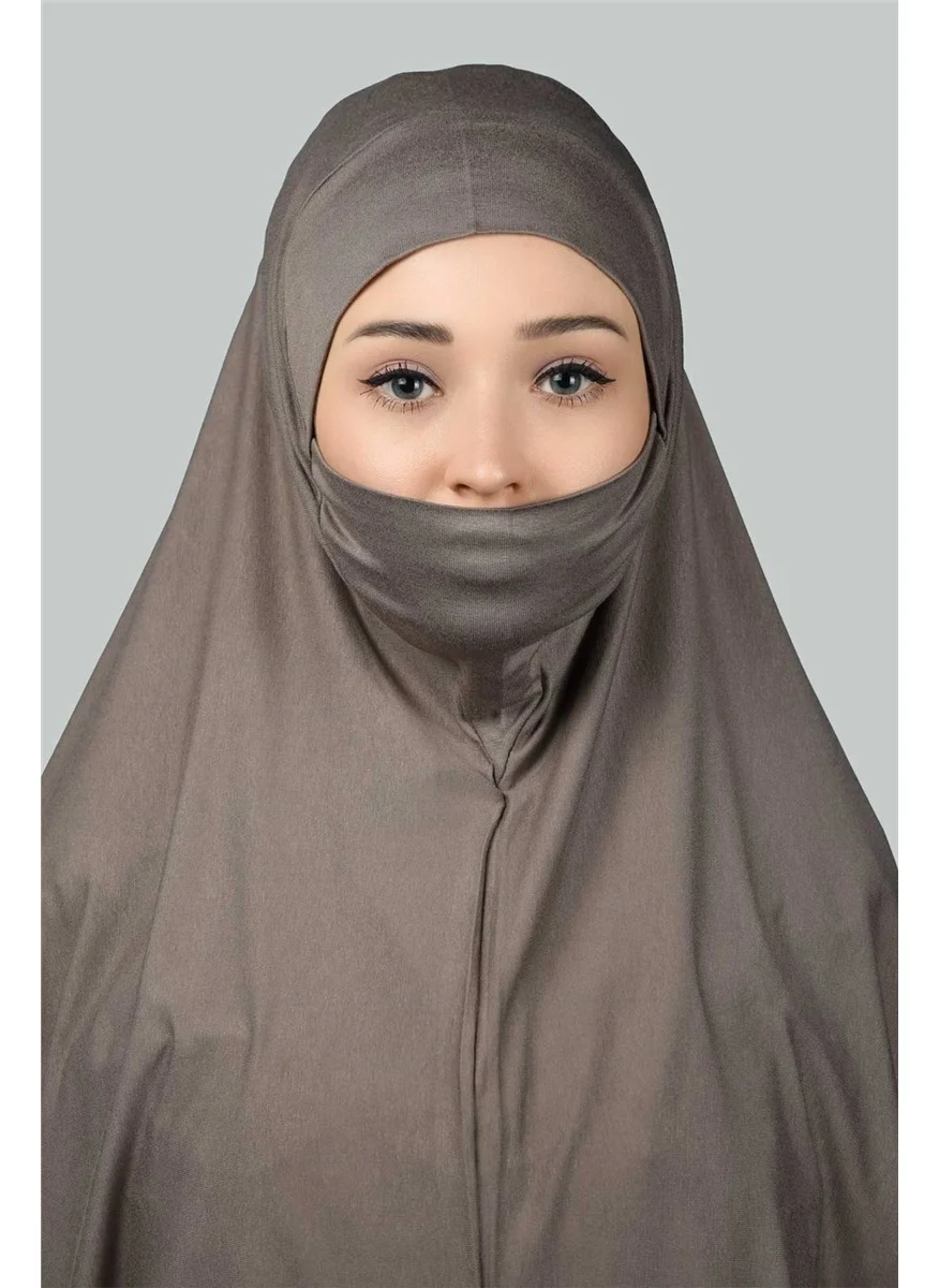 Altobeh Ready-made Turban Practical Scarf with Veil Hijab with Nikap - Prayer Cover Soufflé (3Xl) - Dark Mink