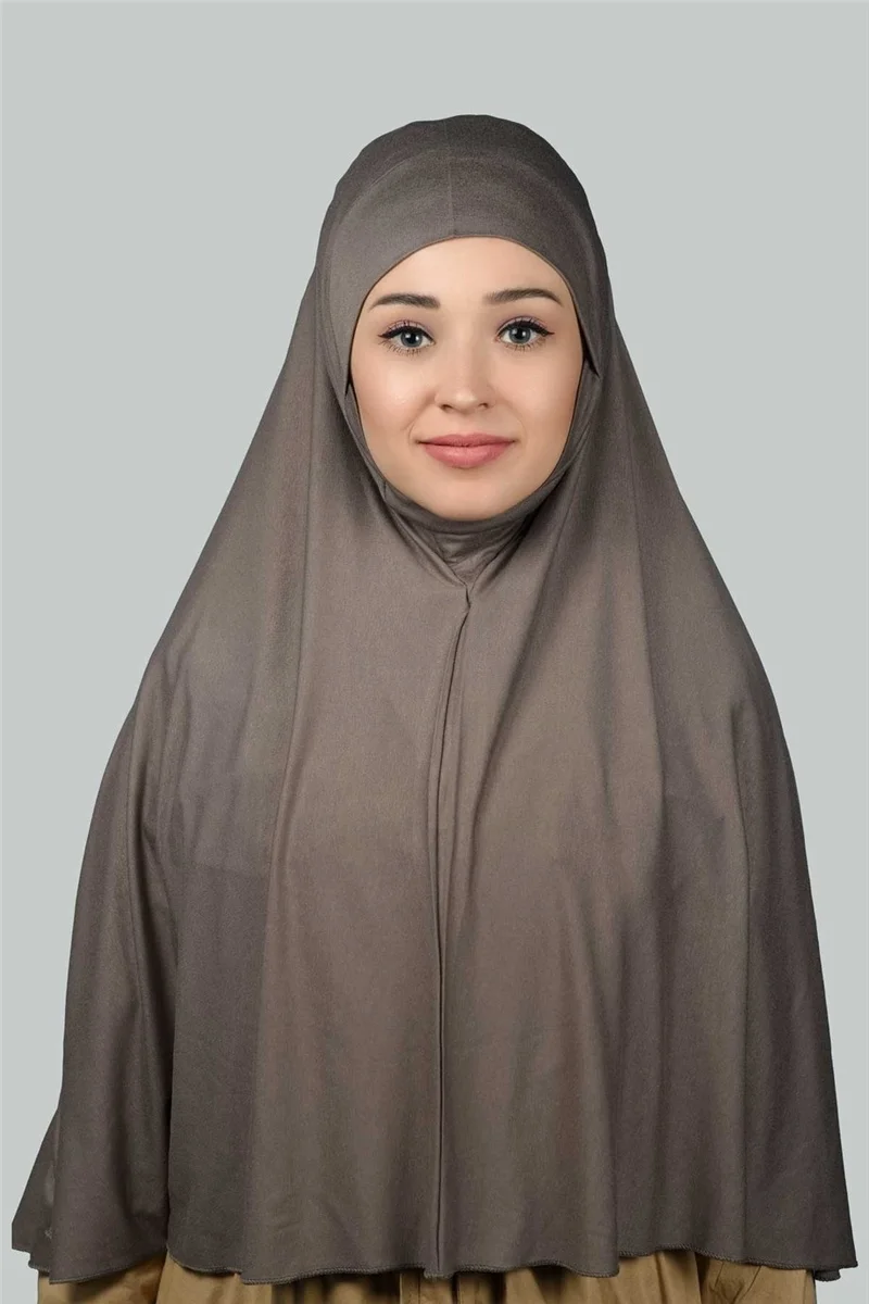 التوبة Ready-made Turban Practical Scarf with Veil Hijab with Nikap - Prayer Cover Soufflé (3Xl) - Dark Mink