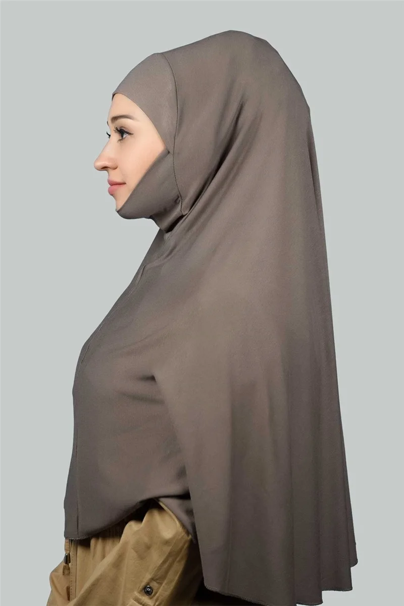 التوبة Ready-made Turban Practical Scarf with Veil Hijab with Nikap - Prayer Cover Soufflé (3Xl) - Dark Mink