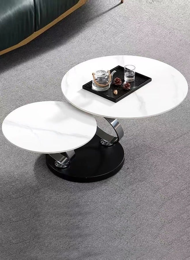 fashionhome 1-Piece Multipurpose Rotatable Shelves Coffee Table Strong Ring Shape Base Metal Side Table Adjustable Position Center Table Serving Table for Living Room 135x43 cm (Fully Assembled) - Image 1