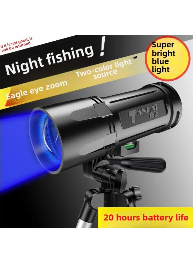 Loquat Night Fishing Lamp Laser Light Strong Light Fishing Lamp Purple Light Table Fishing Blue Light Four Light Source Fishing Fish Charging Flashlight-Color:20 Hours Of Double Light + Induction Bait Ligh - Image 1