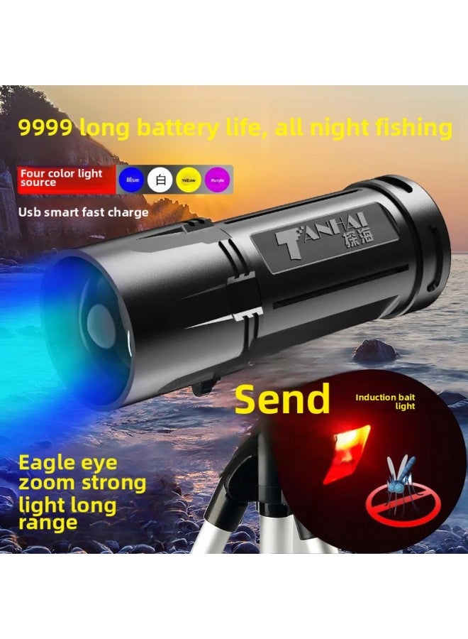 Loquat Night Fishing Lamp Laser Light Strong Light Fishing Lamp Purple Light Table Fishing Blue Light Four Light Source Fishing Fish Charging Flashlight-Color:20 Hours Of Double Light + Induction Bait Ligh - Image 2