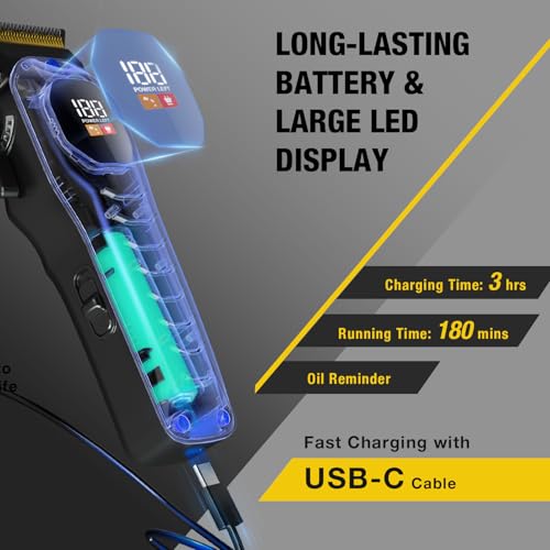 SUPRENT Mens Hair Clipper-Rechargeable Hair Cutting Kits with LED Display, Cordless Hair Clipper for Home Use & Barbers (Black) - Image 5