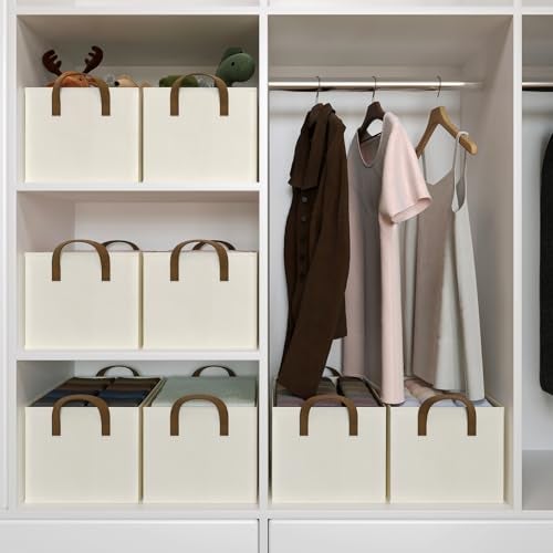 COYACOOL Closet Storage Bins, Fabric Closet Organizers and Storage Basket for Shelves, Collapsible Shelf Baskets for Organizing Shelves, Bedroom Clothes Basket, Beige, 3 Pack - Image 5