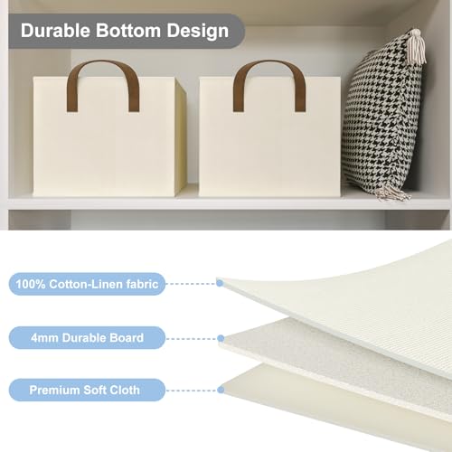 COYACOOL Closet Storage Bins, Fabric Closet Organizers and Storage Basket for Shelves, Collapsible Shelf Baskets for Organizing Shelves, Bedroom Clothes Basket, Beige, 3 Pack - Image 2