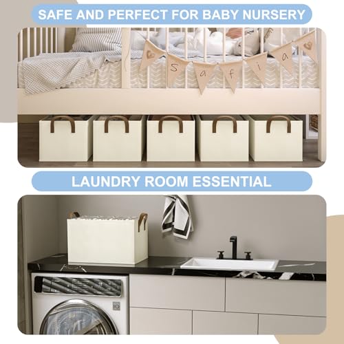 COYACOOL Closet Storage Bins, Fabric Closet Organizers and Storage Basket for Shelves, Collapsible Shelf Baskets for Organizing Shelves, Bedroom Clothes Basket, Beige, 3 Pack - Image 4