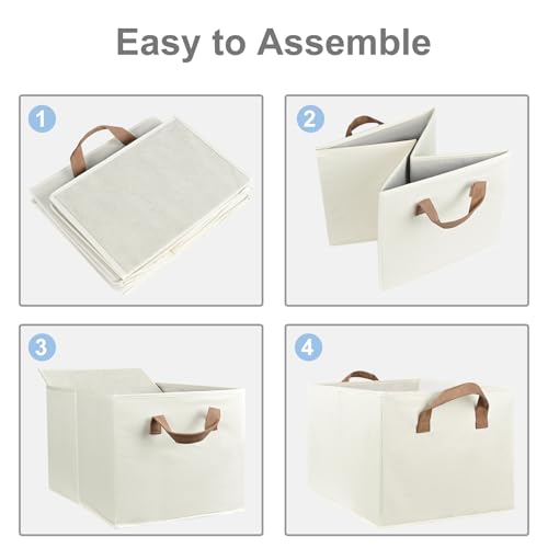 COYACOOL Closet Storage Bins, Fabric Closet Organizers and Storage Basket for Shelves, Collapsible Shelf Baskets for Organizing Shelves, Bedroom Clothes Basket, Beige, 3 Pack - Image 3