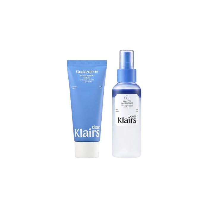 DearKlairs Blue EGF Calming Relief Duo - Calming Cream and Cooling Face Mist Set, EGF & Guaiazulene Double Cooling Shield Kit for Sensitive Skin