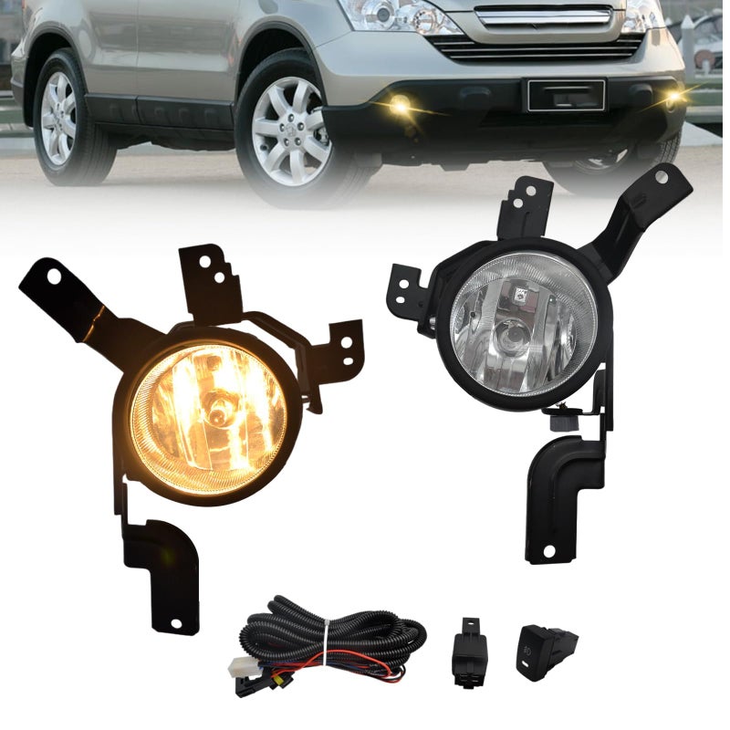 Shocklight Fog Lights Lamps Compatible with 2007 2008 2009 Honda CRV with H11 12V 55W Halogen Bulbs Switch and Wiring Kit Clear Lens