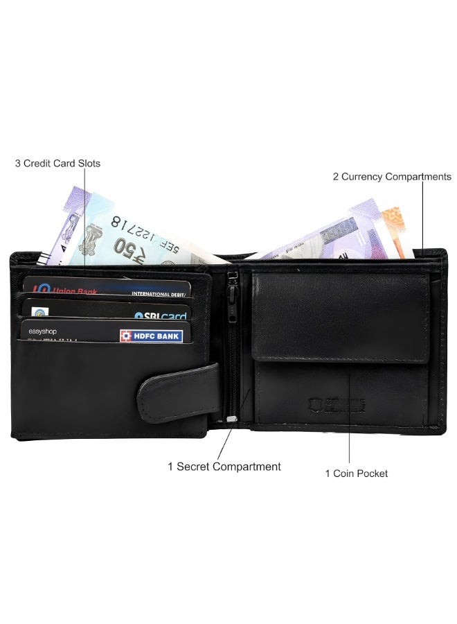 URBANFOREST URBAN FOREST Oliver Aniline Black Leather Wallet for Men, Stylish Bifold Wallet with 6 Card Slots, 2 Currency Compartments and 3 Transparent Sections, Premium Gift for Men - Image 3