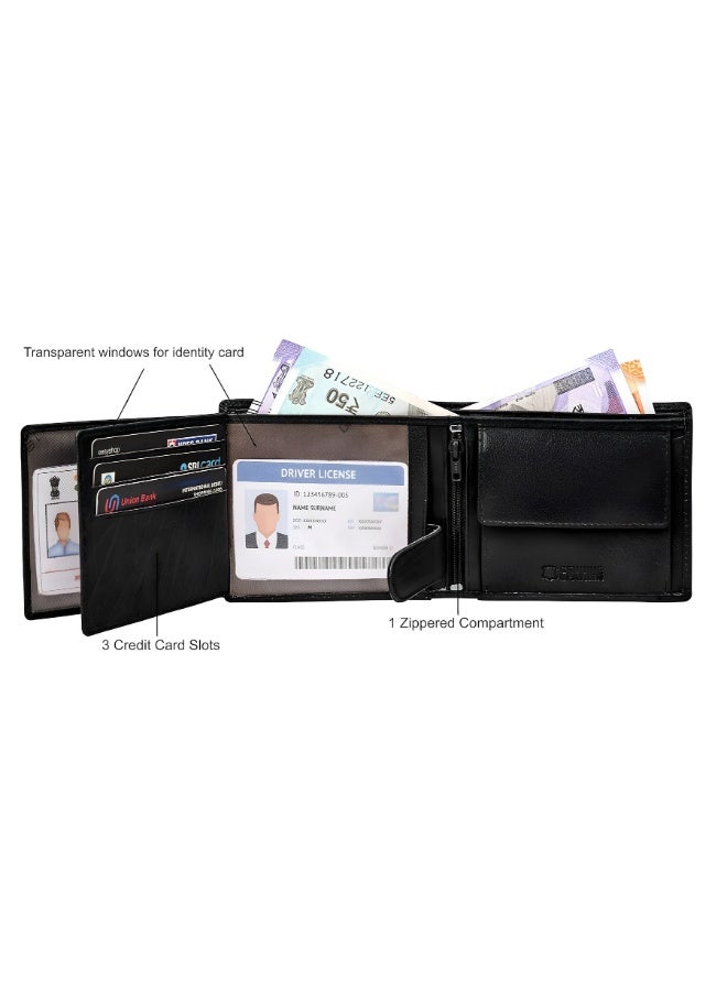 URBANFOREST URBAN FOREST Oliver Aniline Black Leather Wallet for Men, Stylish Bifold Wallet with 6 Card Slots, 2 Currency Compartments and 3 Transparent Sections, Premium Gift for Men - Image 4