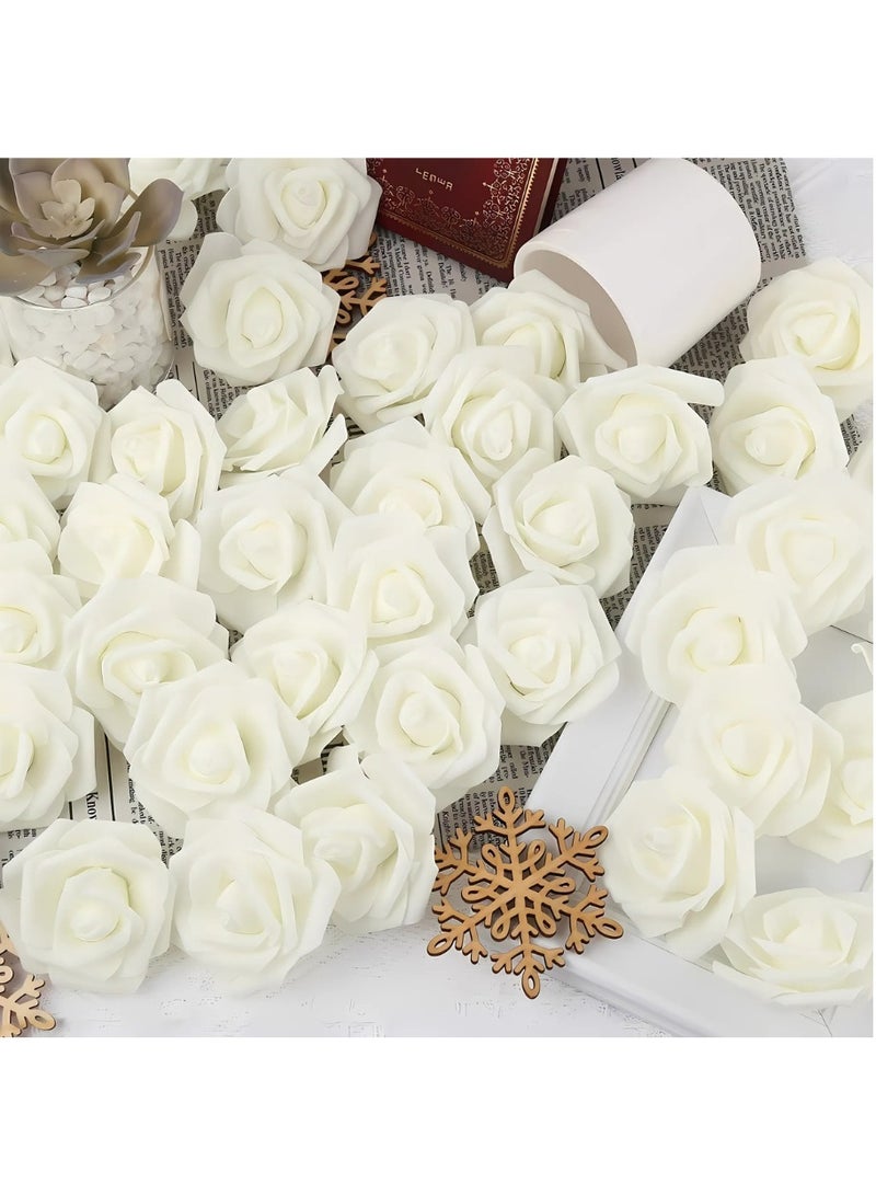 زهور صناعية فاخرة عالية الجودة للديكور، زهور حقيقية ذات مظهر رومانسي، ديكورات حفلات أعياد الميلاد، حفلات الزفاف، ديكور الطاولة (أبيض فاتح، 30 قطعة كبيرة) - Image 1
