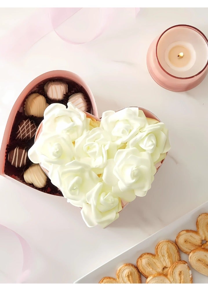 زهور صناعية فاخرة عالية الجودة للديكور، زهور حقيقية ذات مظهر رومانسي، ديكورات حفلات أعياد الميلاد، حفلات الزفاف، ديكور الطاولة (أبيض فاتح، 30 قطعة كبيرة) - Image 2