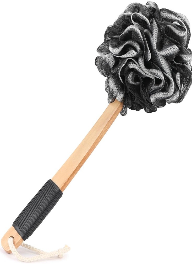 Oasisgalore - Bamboo Charcoal Bath Ball Non-slip Rubber Handle Bath Brush Bath Wipe Clean and Care Back Wooden Handle Bath Flowers and Bath Balls - Image 1