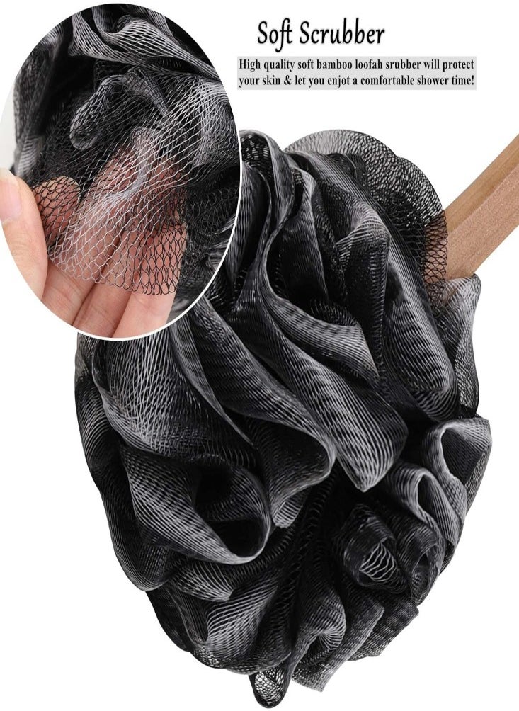 Oasisgalore - Bamboo Charcoal Bath Ball Non-slip Rubber Handle Bath Brush Bath Wipe Clean and Care Back Wooden Handle Bath Flowers and Bath Balls - Image 1