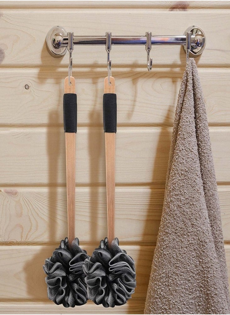 Oasisgalore - Bamboo Charcoal Bath Ball Non-slip Rubber Handle Bath Brush Bath Wipe Clean and Care Back Wooden Handle Bath Flowers and Bath Balls - Image 1