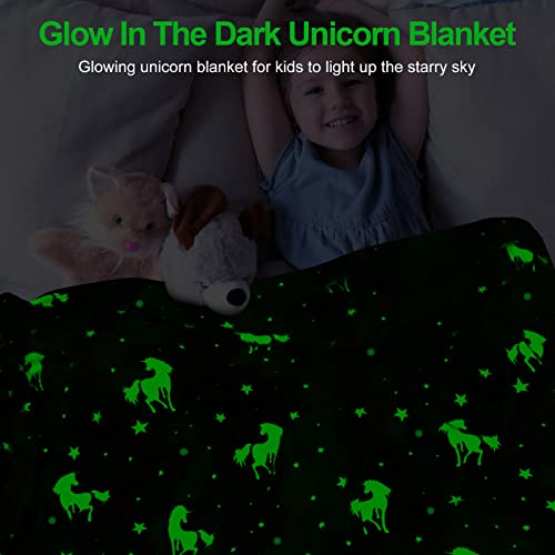 TEHALK Unicorn Glow in The Dark Blanket, Unicorn Blanket for Girls/Kids, Unicorns Gifts for Girls Age 3-12, Toddler Blanket for Kids, Soft Fleece Blanket Throw Birthday Gift 40"x60" - Image 2