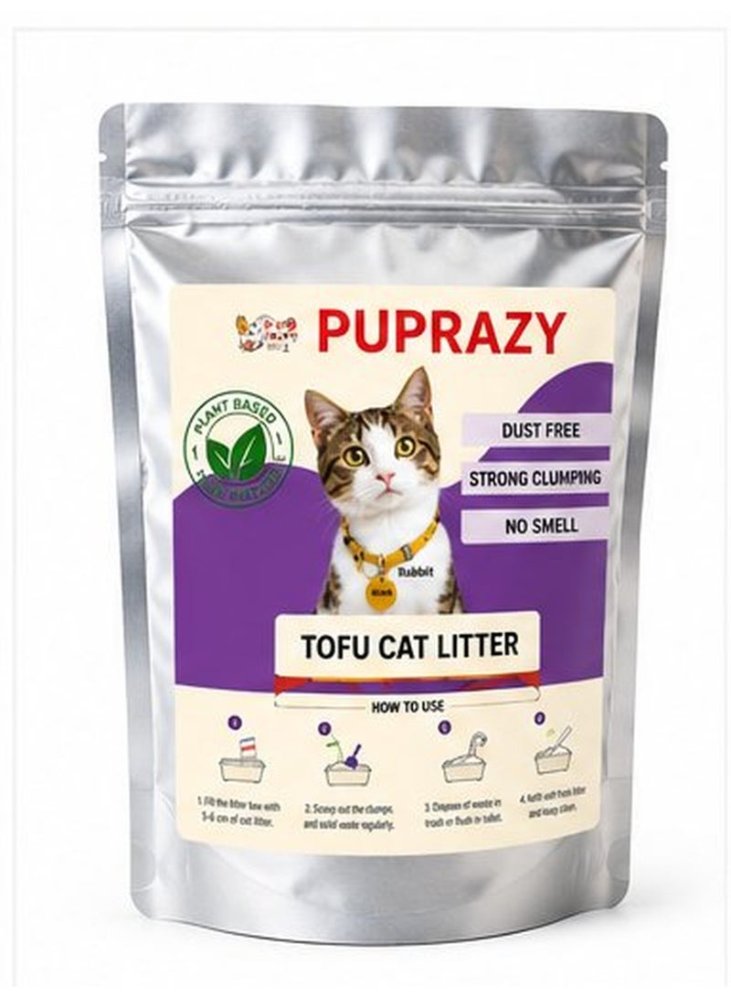 PUPRAZY Tofu Cat Litter – Natural Plant-Based Clumping Litter, Flushable, 99% Dust-Free, Odour Control , [Net size 7L / 2.5kg] - Image 1