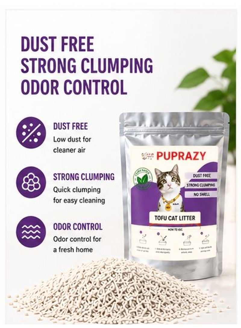 PUPRAZY Tofu Cat Litter – Natural Plant-Based Clumping Litter, Flushable, 99% Dust-Free, Odour Control , [Net size 7L / 2.5kg] - Image 2