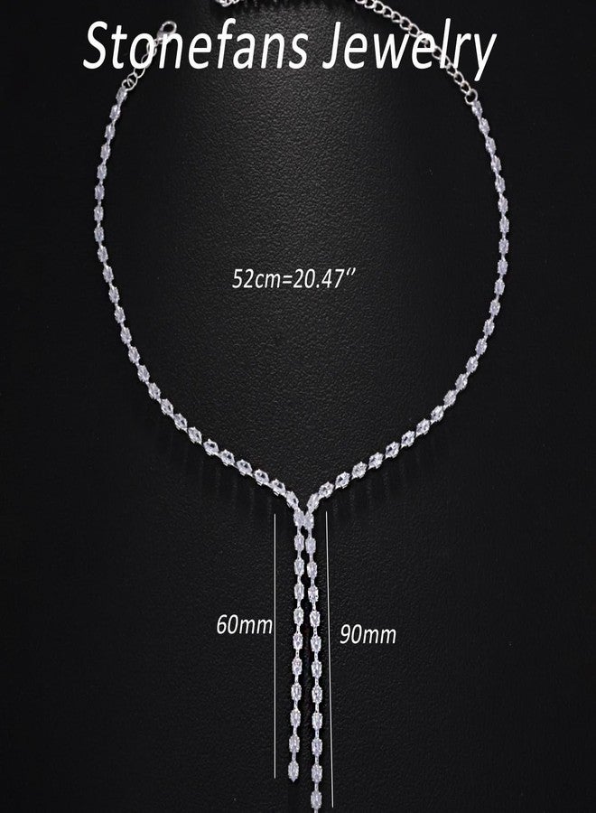 STONEFANS Rhinestone Long Necklaces for Women - Dainty Tennis Lariat Necklace Cute Silver Drop Necklace Simple Choker Necklace Party Prom Jewelry Bridesmaid Gifts - Image 3