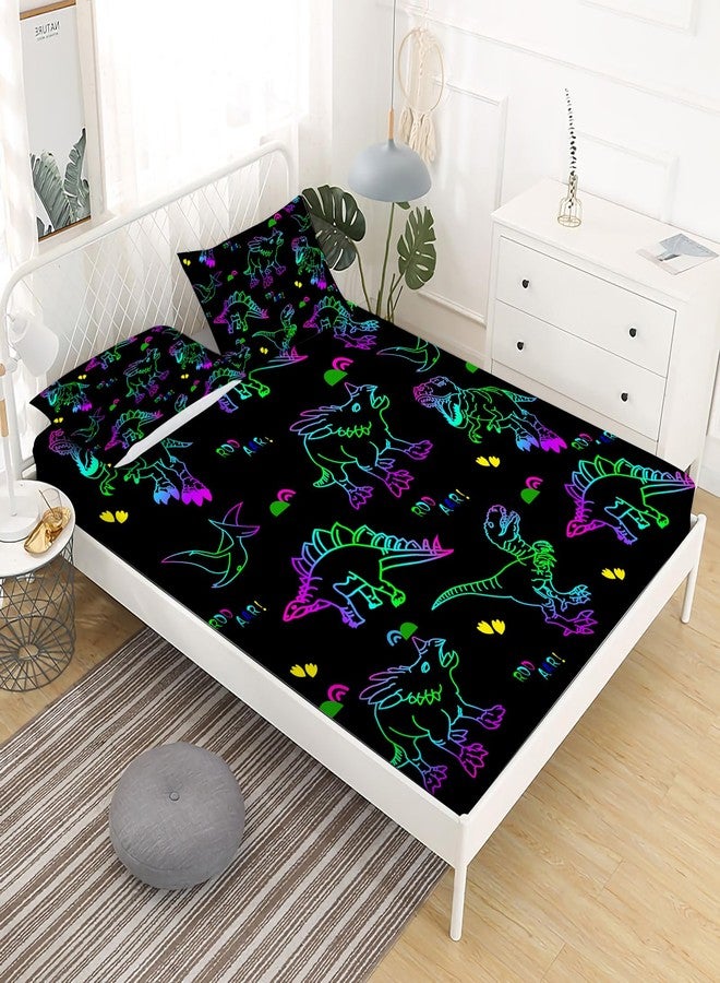 Gusuhome Dinosaurs Bed Sheets Full Size for Boys 3D Colorful Jurassic Dinosaur Fitted Sheets Set for Kids and Teens Soft Microfiber Bedding with Pillowcase (1 Fitted Sheet + 2 Pillow Cases) - Image 2