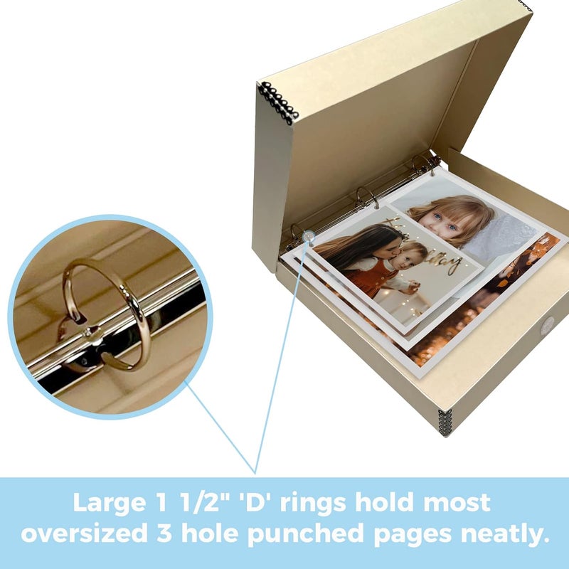 Lineco , Archival Tan 3-Ring Binder Preservation Album Box 12.25 x 11.25 x 2 Inch. Unique Design to Store, Preserve, Organize Photos, Art, Photography, Crafts Acid-Free - Image 5