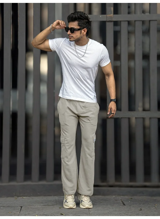 مانياك Mens Solid Light Grey Baggy fit Cargo Pant