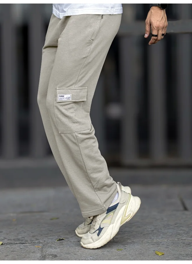 مانياك Mens Solid Light Grey Baggy fit Cargo Pant