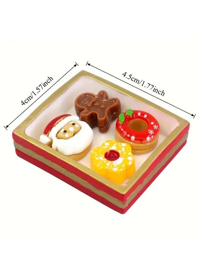 Red 5PCS Miniature Christmas Desktop Scene Set With Mini Donuts Houses Pastel Decor - Image 4