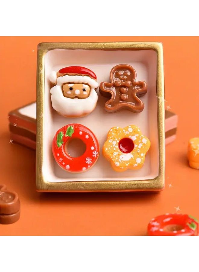 Red 5PCS Miniature Christmas Desktop Scene Set With Mini Donuts Houses Pastel Decor - Image 5