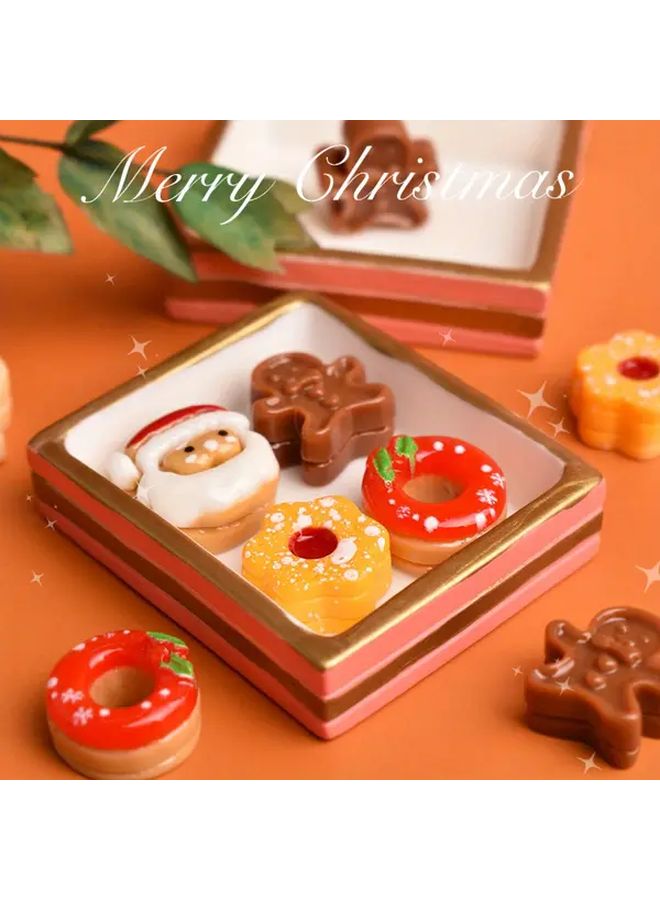 Red 5PCS Miniature Christmas Desktop Scene Set With Mini Donuts Houses Pastel Decor - Image 2