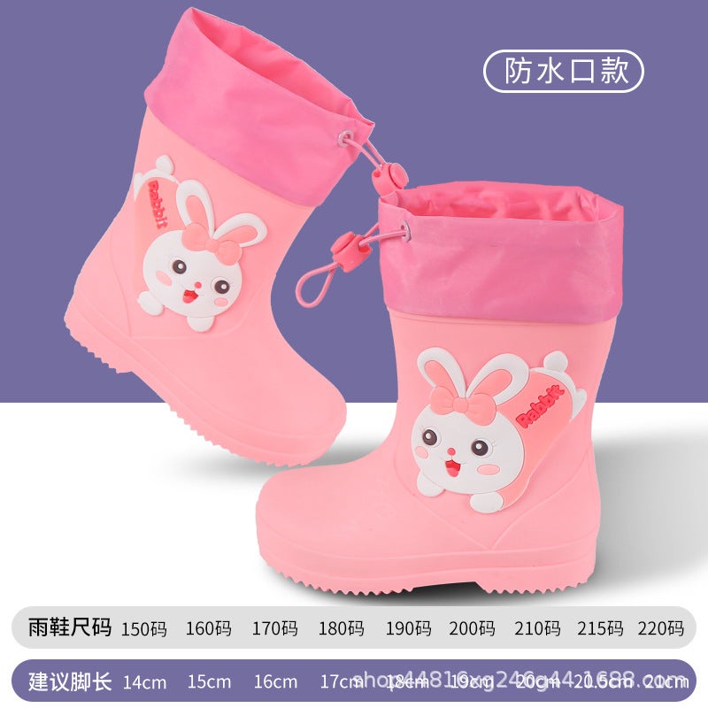 Children'S Rain Boots, Girls' Waterproof Shoes, Four-Season Universal Drawstring Mid-Tube Rain Boots, Girls' Non-Slip Water Shoes - Image 1