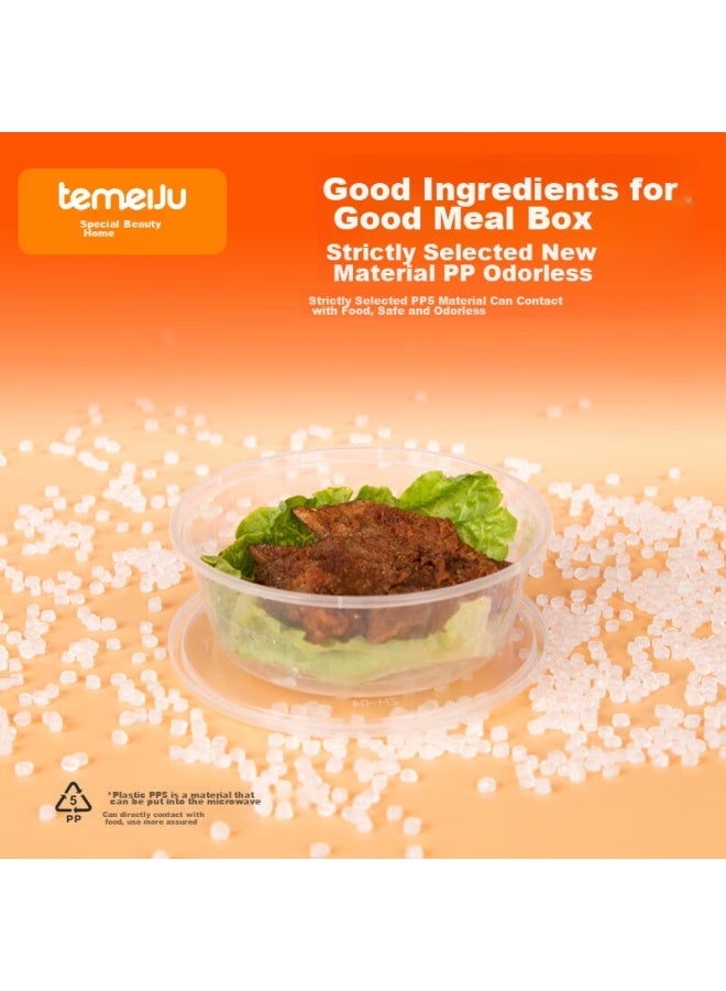 Temeiju Disposable Bowls With Lids, 50 Sets, 300 Type, Transparent Lunch Boxes, Round Food Containers, Thickened, Microwave-safe, Food-grade Takeout Boxes - Image 1