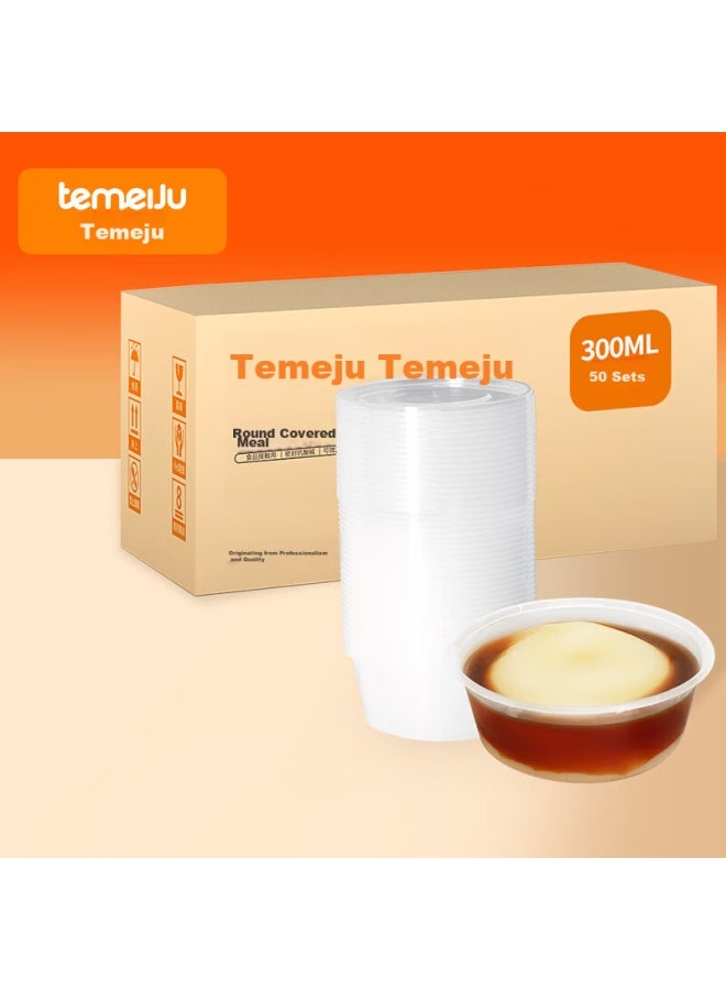 Temeiju Disposable Bowls With Lids, 50 Sets, 300 Type, Transparent Lunch Boxes, Round Food Containers, Thickened, Microwave-safe, Food-grade Takeout Boxes - Image 5