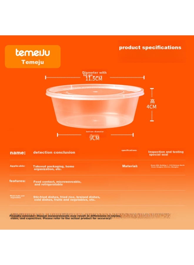 Temeiju Disposable Bowls With Lids, 50 Sets, 300 Type, Transparent Lunch Boxes, Round Food Containers, Thickened, Microwave-safe, Food-grade Takeout Boxes - Image 4
