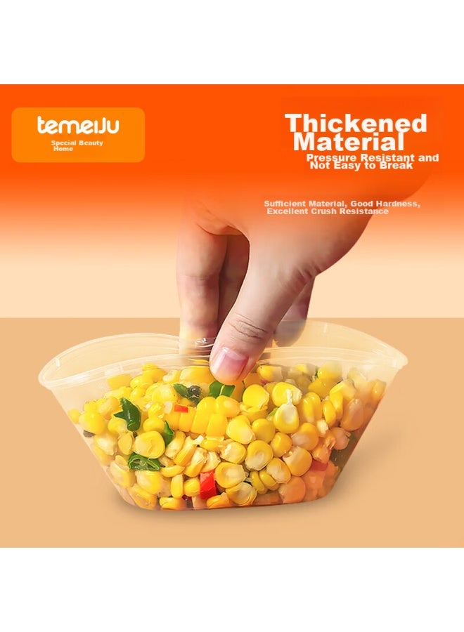 Temeiju Disposable Bowls With Lids, 50 Sets, 300 Type, Transparent Lunch Boxes, Round Food Containers, Thickened, Microwave-safe, Food-grade Takeout Boxes - Image 2