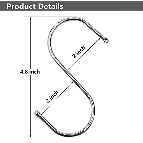 Soqool 12PCS 4.8Inch Heavy Duty S Hooks, Stainless Steel, Double Sided Utility Hooks for Shower Curtain Rod, Closet, Kitchen - Image 2