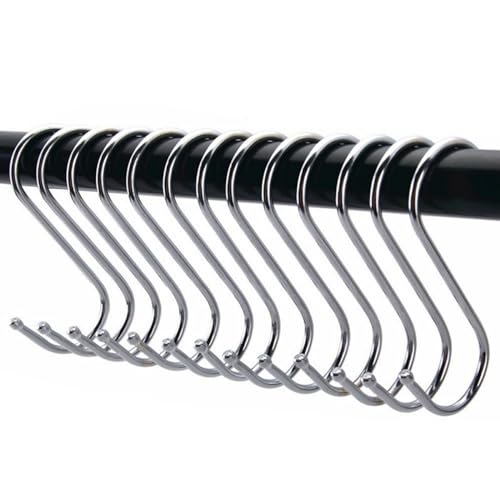 Soqool 12PCS 4.8Inch Heavy Duty S Hooks, Stainless Steel, Double Sided Utility Hooks for Shower Curtain Rod, Closet, Kitchen - Image 1