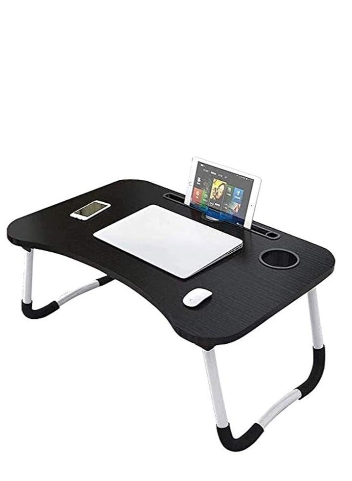 طاولة لابتوب متعددة الأغراض وقابلة للطي مزودة بعدد 4 منافذ USB وفتحة للتابلت وحامل أكواب أسود - Image 1
