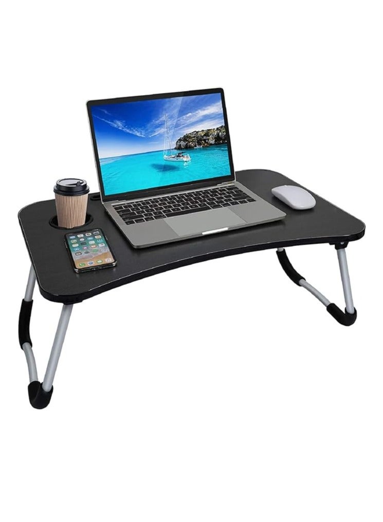 طاولة لابتوب متعددة الأغراض وقابلة للطي مزودة بعدد 4 منافذ USB وفتحة للتابلت وحامل أكواب أسود - Image 2