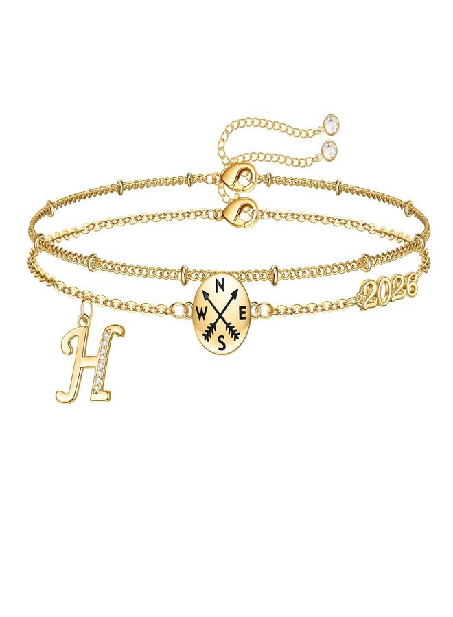 Hidepoo سوار بوصلة من هيديبو - سوار بوصلة متعدد الطبقات مرصع بالزركون الذهبي، يحمل الحرف H، دفعة 2026، أساور للنساء، هدايا تخرج من الجامعة للنساء 2026 - Image 1