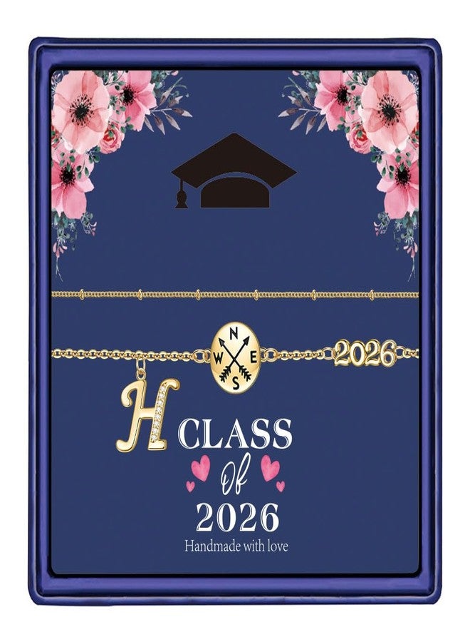 Hidepoo سوار بوصلة من هيديبو - سوار بوصلة متعدد الطبقات مرصع بالزركون الذهبي، يحمل الحرف H، دفعة 2026، أساور للنساء، هدايا تخرج من الجامعة للنساء 2026 - Image 2