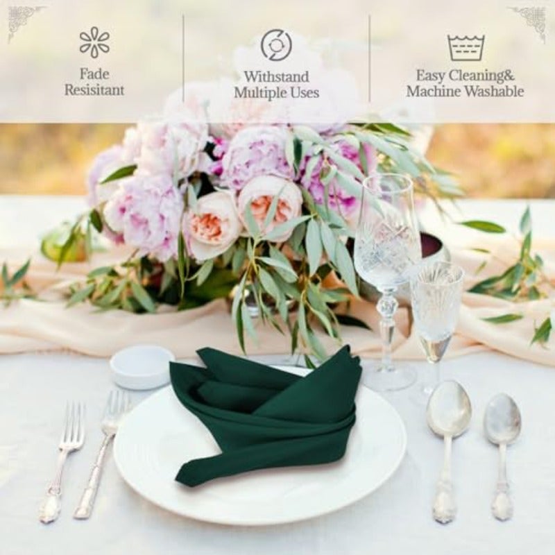 PLOYMONO Hunter Green Cloth Napkins - 8 Pack 17" x 17" Polyester Napkins Heavy Duty 180 GSM Cloth Napkins with Hemmed Edges - Great for Restaurants Weddings Parties Banquets Dinner - Image 2